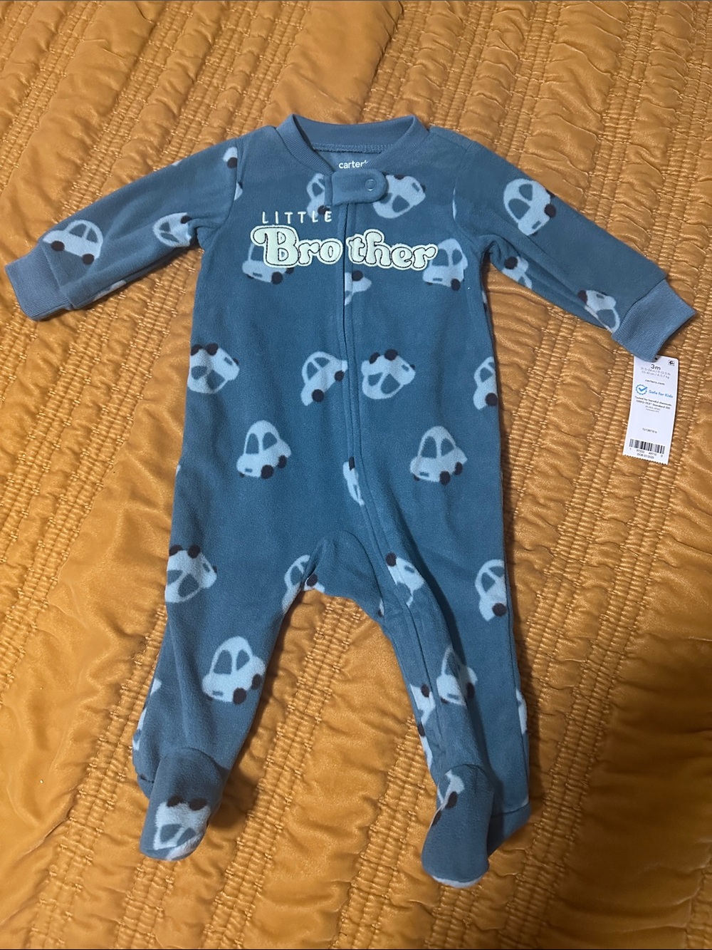 Carter's Blue Car Print Footed One-Piece - "Little Brother"